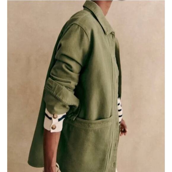 SEZANE Sz L Large Olive Green Will Jacket Coat Cotton - Picture 11 of 11